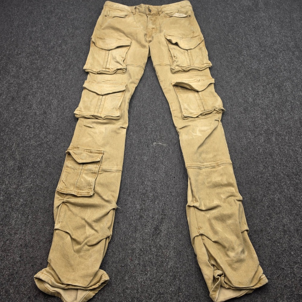 Smoke Rise Cargo Pants Mens 32 Tan Stacked Flare Fit Multi Pocket Streetwear